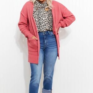 Open Front Waffle Knit Cardigan With Pockets, Zenana, Rose, Small, NWT